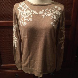 Tan Sweater with Embroidery